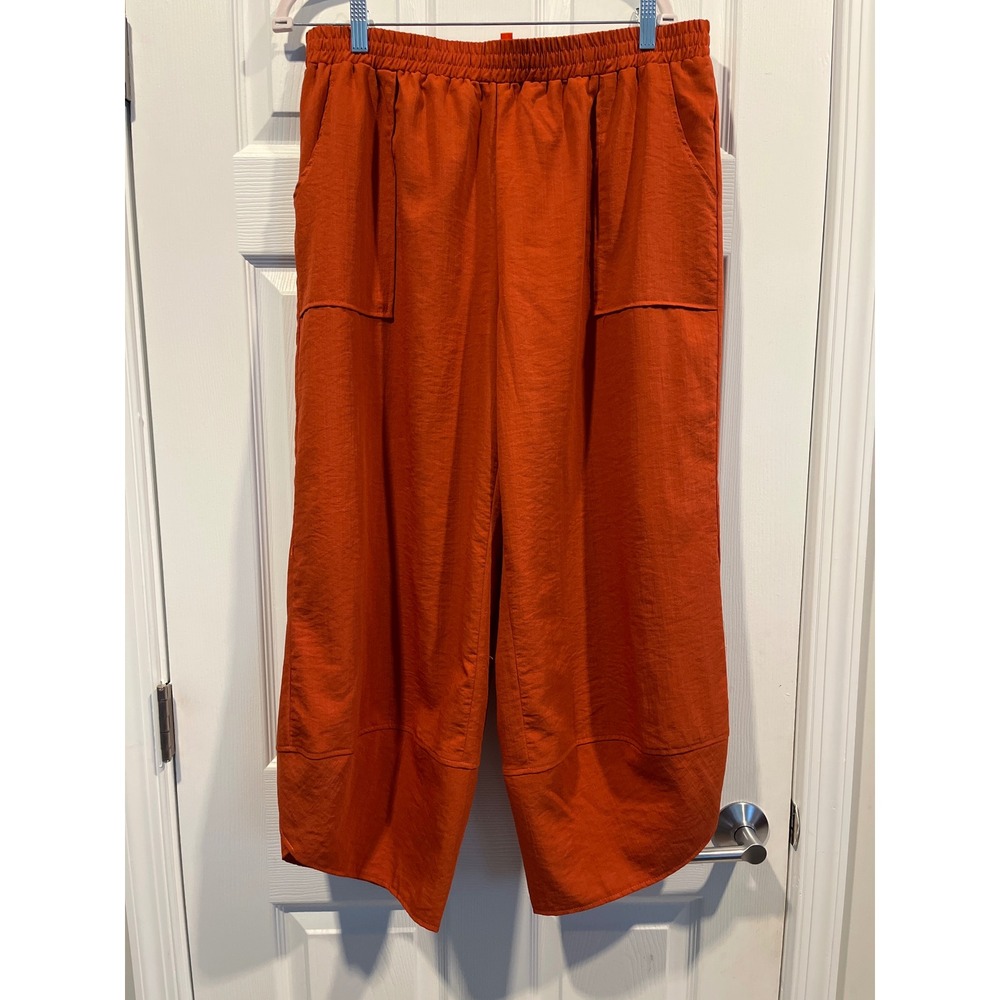 Feiersi Womens XL Rust Wide Leg Cropped Pants Elastic Waist Boho LagenlOil‎